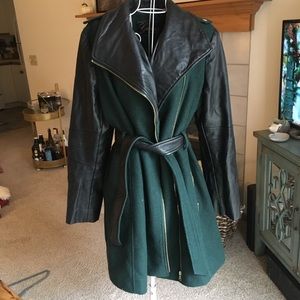 Guess leather and green tweed jacket